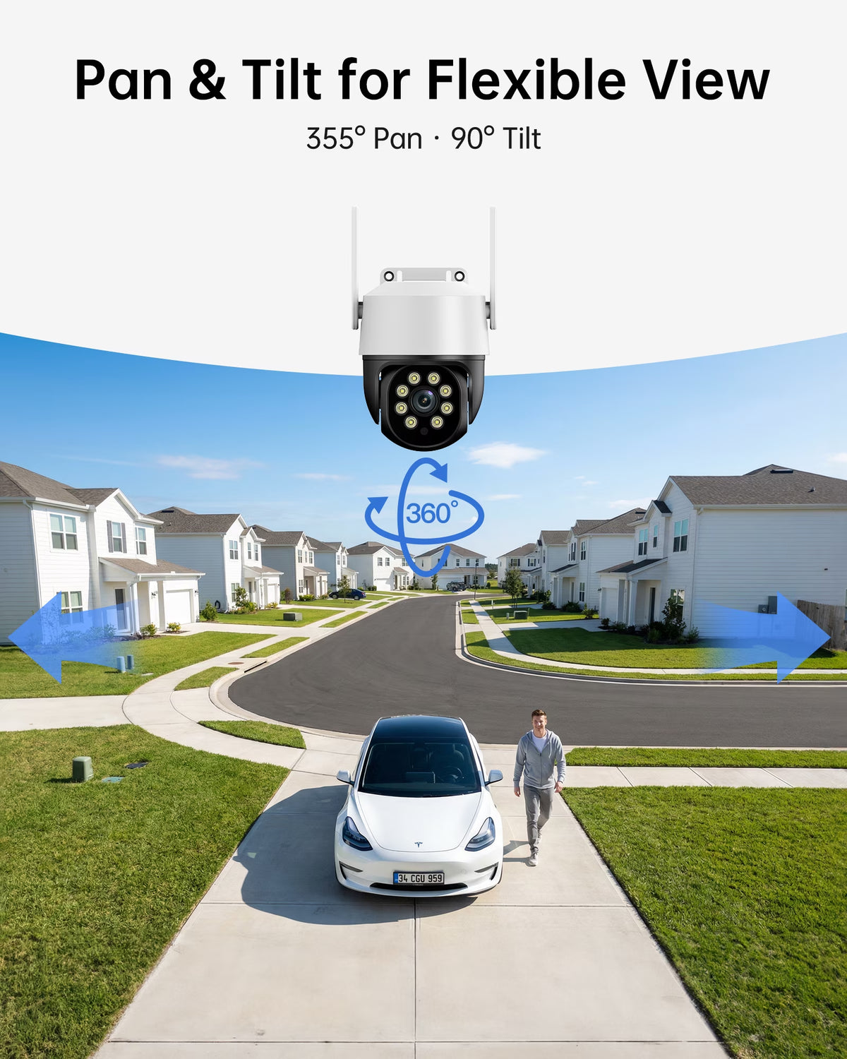 5MP Wifi Security Camera System, 8-Camera NVR Kit with 3TB Hard Drive, PTZ Cameras, Night Vision, No Monthly Fee