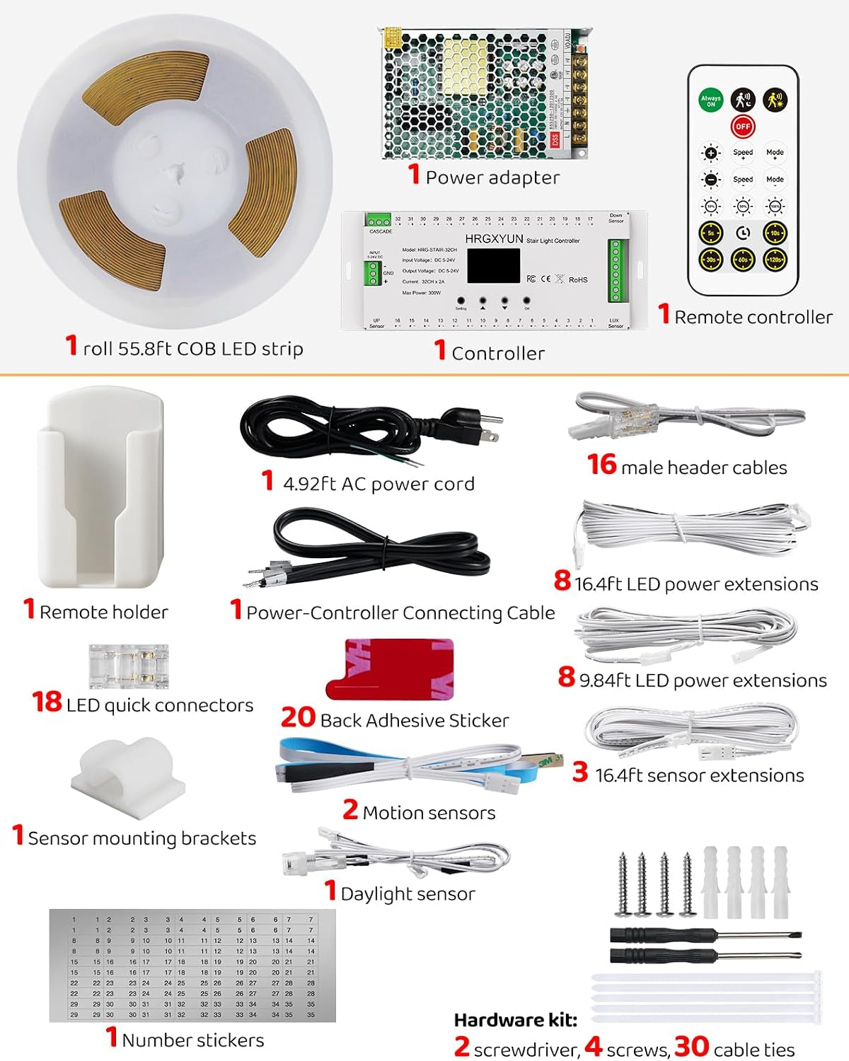 Indoor LED Stair Light with Motion Sensor, 16 Step, 12V