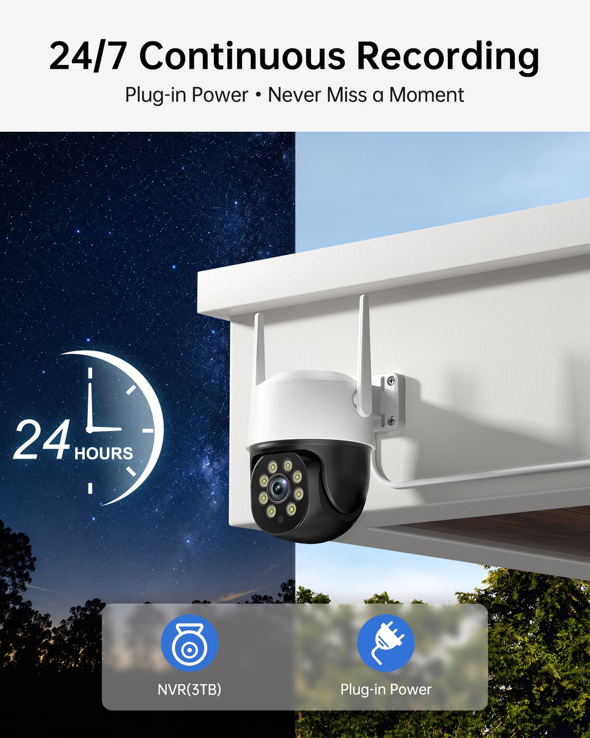 5MP Wifi Security Camera System, 8-Camera NVR Kit with 3TB Hard Drive, PTZ Cameras, Night Vision, No Monthly Fee