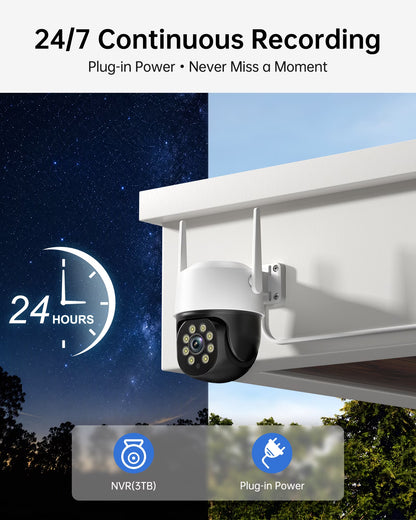 5MP Wifi Security Camera System, 8-Camera NVR Kit with 3TB Hard Drive, PTZ Cameras, Night Vision, No Monthly Fee