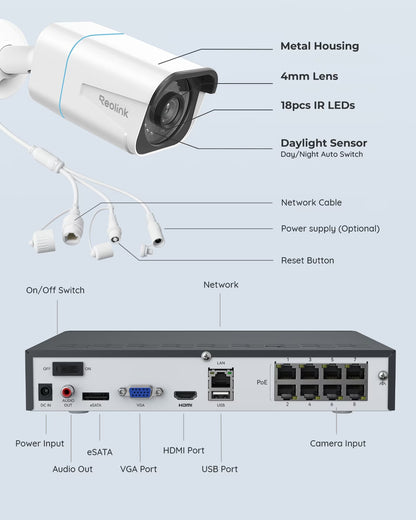 Poe 8-Channel NVR Security System, 4X 8MP Cameras, 2TB HDD, 24/7 Recording, RLK8-800B4