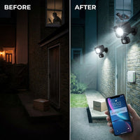 Black Smart Lighting Motion Activated Outdoor Integrated LED Spot Light Battery 2-Pack with Smart Lighting Bridge White — Before & After