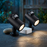 Black Smart Lighting Motion Activated Outdoor Integrated LED Spot Light Battery 2-Pack with Smart Lighting Bridge White — Studio Shot