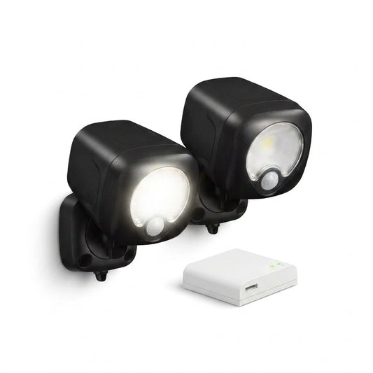Black Smart Lighting Motion Activated Outdoor Integrated LED Spot Light Battery 2-Pack with Smart Lighting Bridge White — Studio Shot