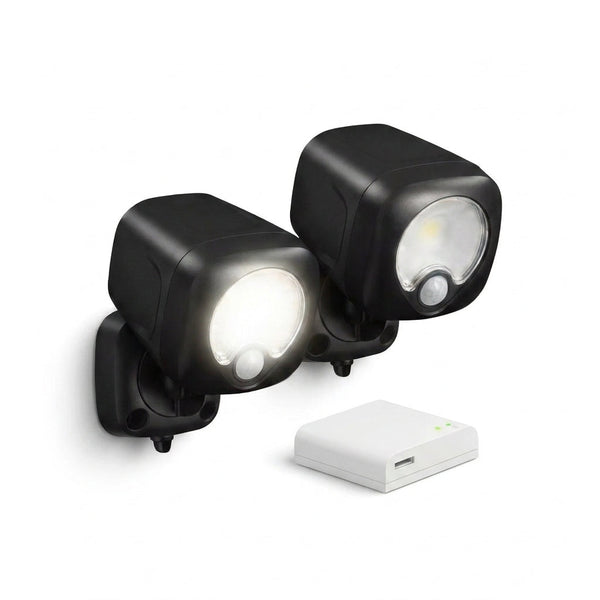 Black Smart Lighting Motion Activated Outdoor Integrated LED Spot Light Battery 2-Pack with Smart Lighting Bridge White — Studio Shot