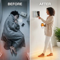 Floor Heating Smart Thermostat Built for Precision Control, 120V/240V Compatible, App Control, Mirror Finish — Before & After