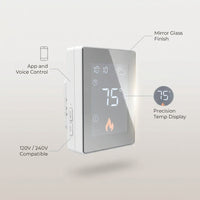 Floor Heating Smart Thermostat Built for Precision Control, 120V/240V Compatible, App Control, Mirror Finish — infographic