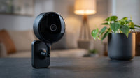 Wireless Indoor Plug-In Smart Security Camera with Night Vision, 2-Way Audio, Built-In Microphone & Speaker (Black) — Lifestyle