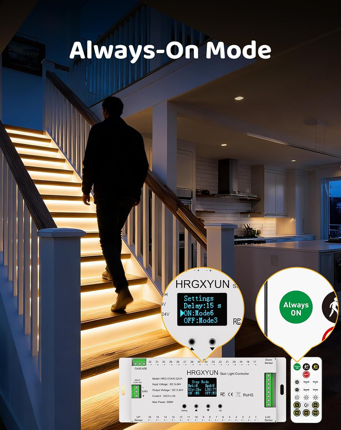 Indoor LED Stair Light with Motion Sensor, 16 Step, 12V
