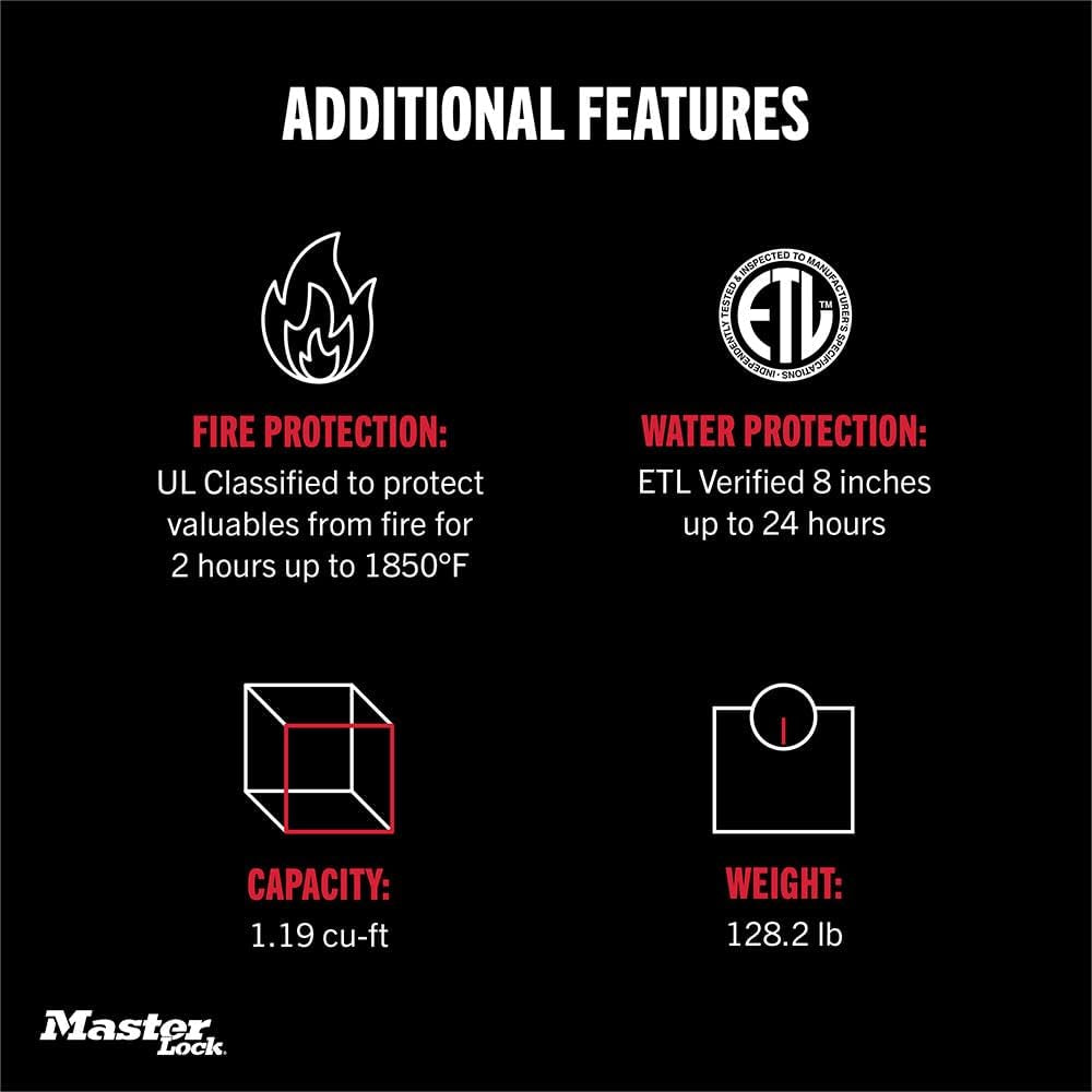 Master Lock Black Premium 2-Hour Fireproof Safe with Digital Keypad, 1.2 Cu-Ft, STW123GTCML
