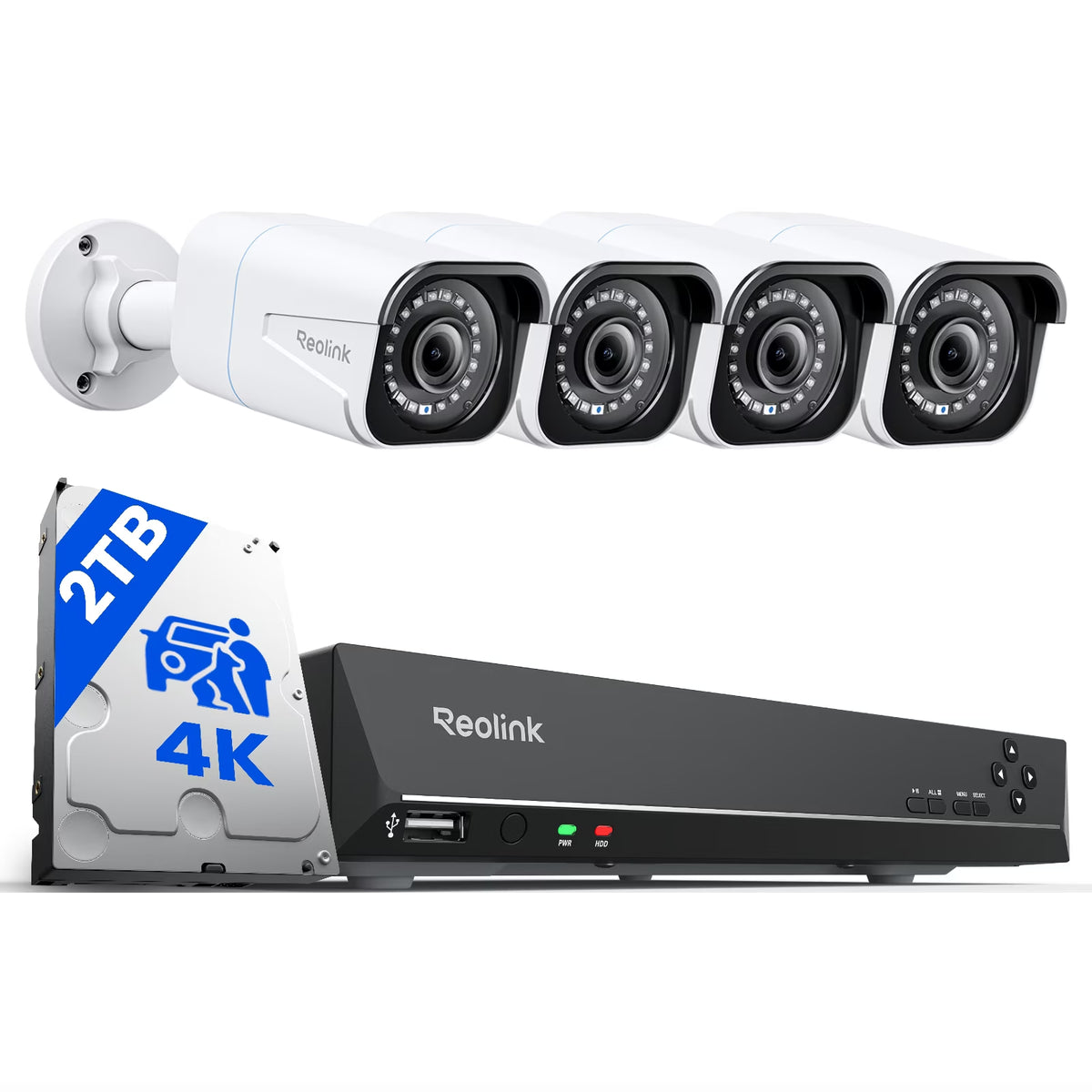Poe 8-Channel NVR Security System, 4X 8MP Cameras, 2TB HDD, 24/7 Recording, RLK8-800B4