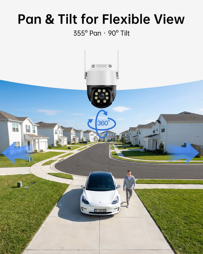 5MP Wifi Security Camera System, 8-Camera NVR Kit with 3TB Hard Drive, PTZ Cameras, Night Vision, No Monthly Fee